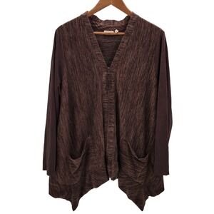 LOGO By Lori Goldstein Womens L Brown V-Neck Zip Sharkbite Hem Cardigan